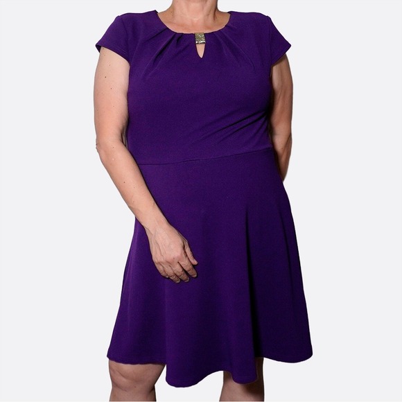 karin stevens Dresses & Skirts - Karin Stevens Purple Textured Fit & Flare Dress XL 1X Keyhole Stretch Cocktail